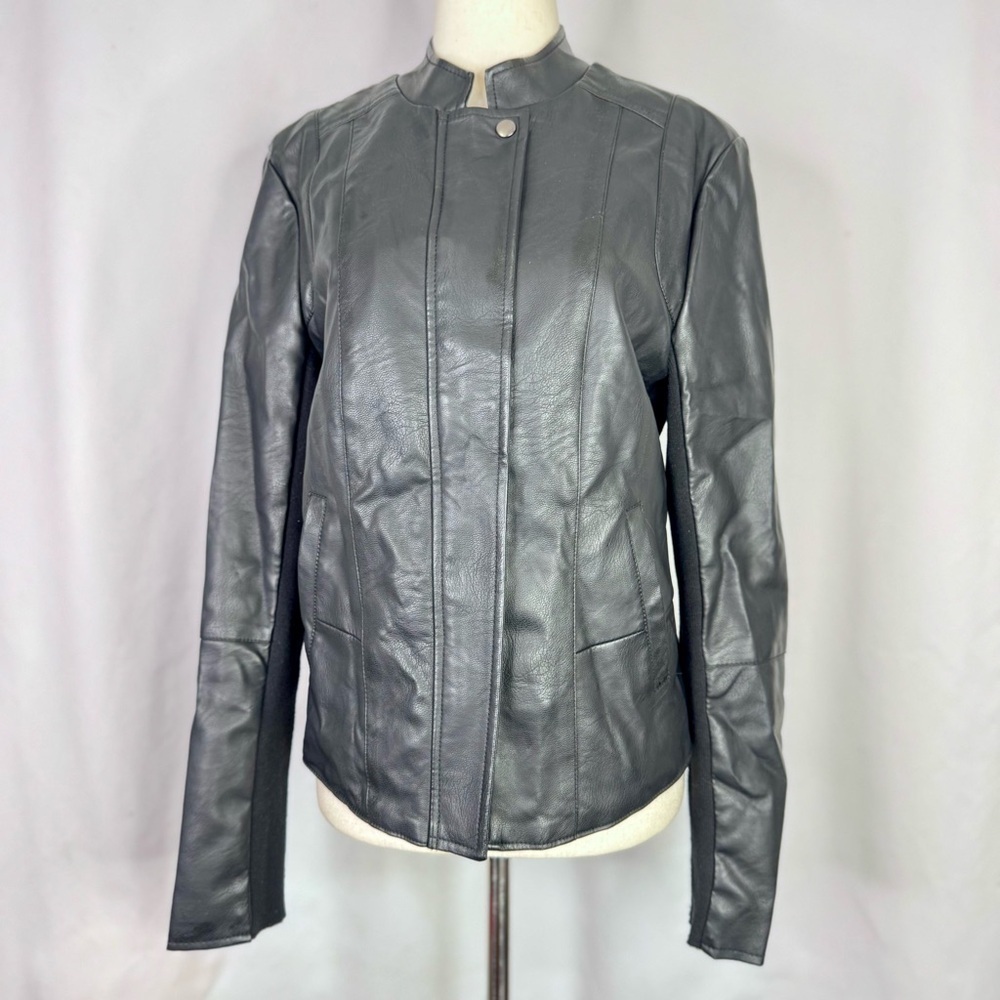 Larry Levine Black Vegan Leather Jacket Motorcycle Style Medium